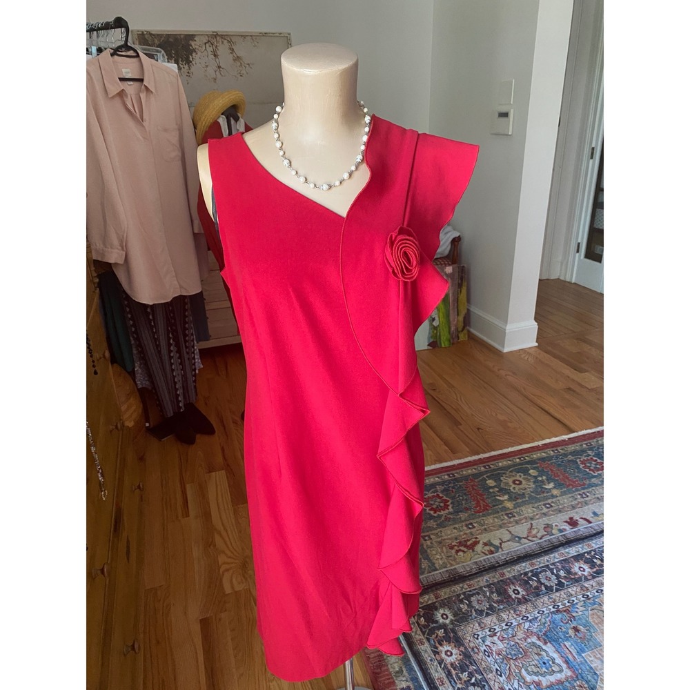 Emma & Michele Red Ruffle Rosette Sheath Dress Sleeveless Size 8 NWT - Picture 3 of 15